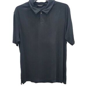 DKNY Men's Y2K Black‎ Slinky Viscose Blend Knit Basic Ribbed Polo Shirt Size L